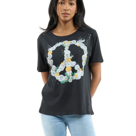 CHRLDR Black Dandelion Peace T shirt- 100% PIMA COTTON - Picture 2 of 3